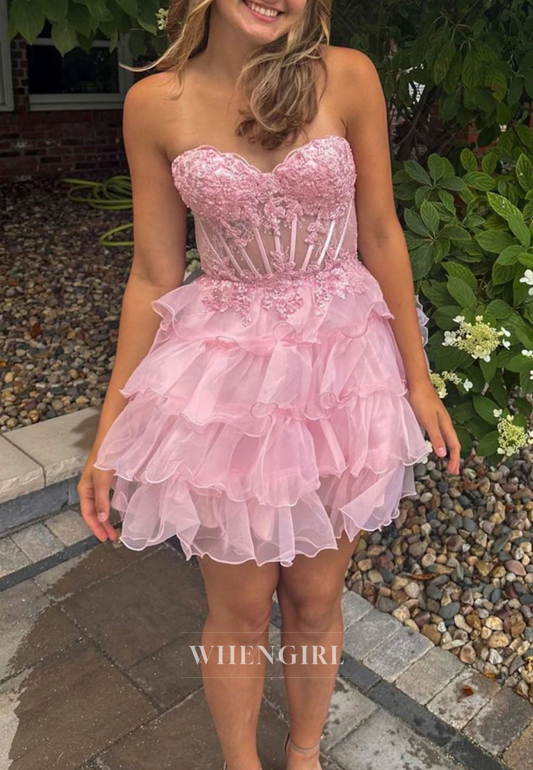 Strapless Sweetheart Tiered Ruffle Corset Mini Dress