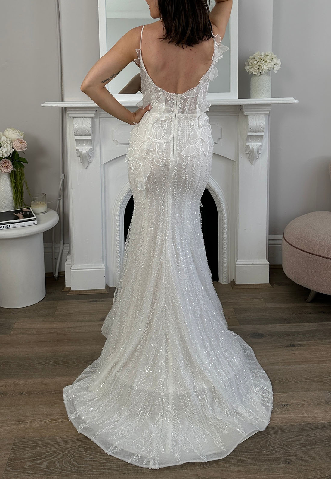 Sequin Fit and Flare Wedding Dress with 3D Florals