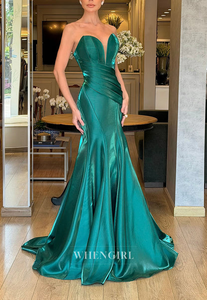 Strapless Asymmetric Pleated Mermaid Gown