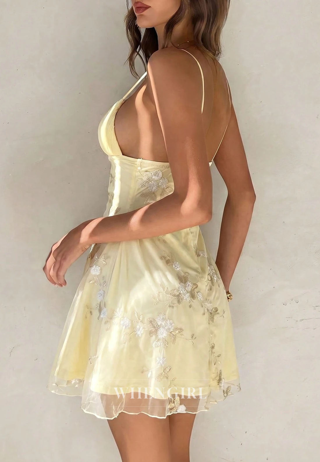 Floral Embroidered Pleated Bust Mini Dress