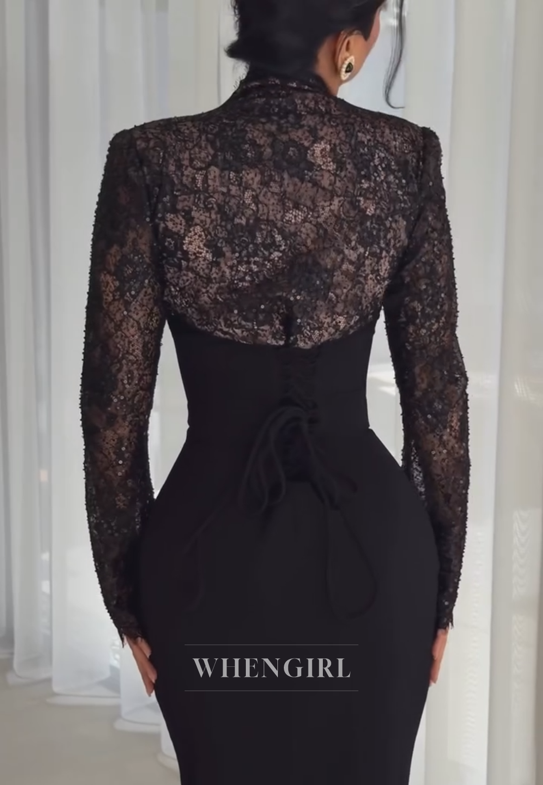 Lace Bodice Maxi Gown with Lace-Up Back