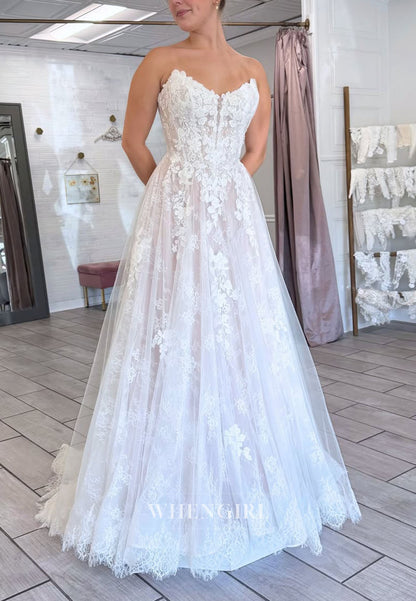 Strapless Lace A-Line Wedding Dress with Train