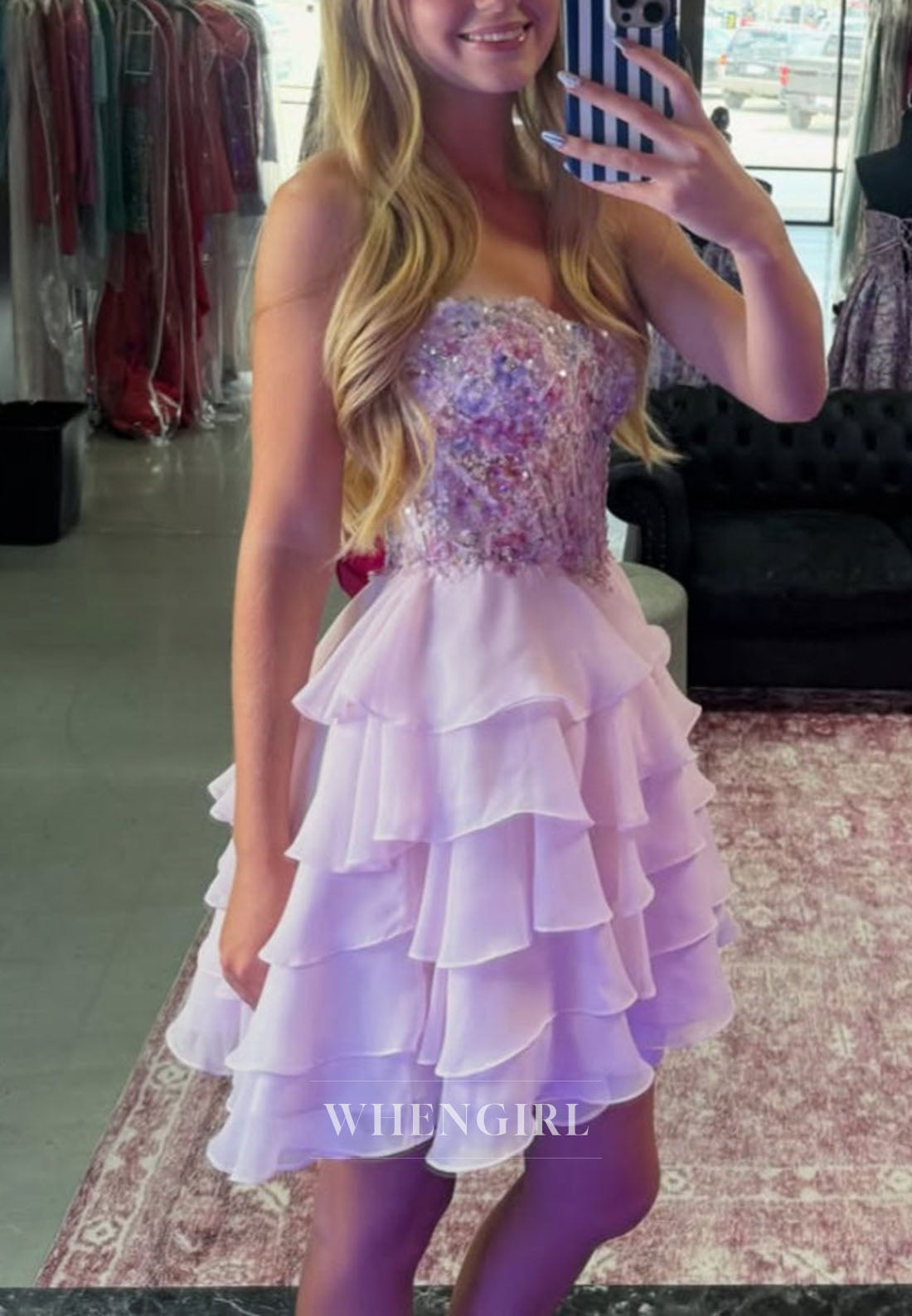 Tiered Ruffle Mini Dress with Floral Corset Bodice