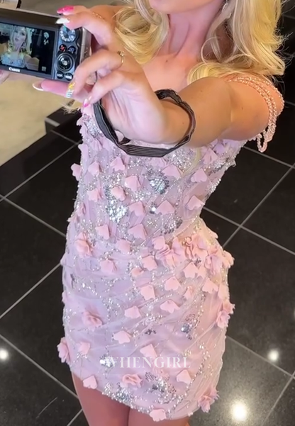 3D Floral Sequin Corset Sweetheart Mini Dress