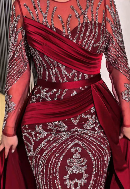 Sequined Mermaid Gown with Satin Overskirt