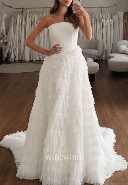Strapless Tiered Ruffle Tulle Wedding Dress
