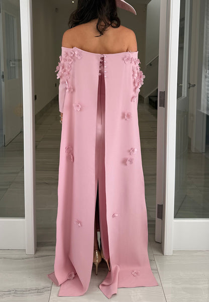 Off-the-Shoulder Cape Gown with 3D Floral Appliques