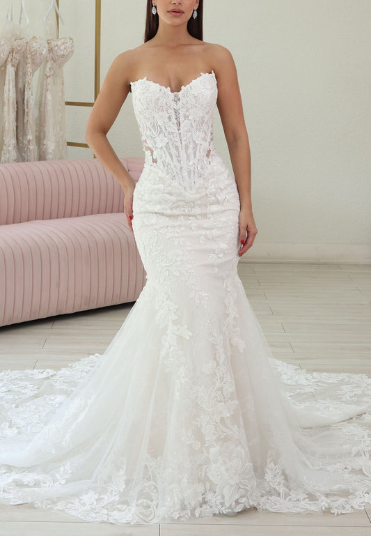 Strapless Lace Mermaid Wedding Dress with Train