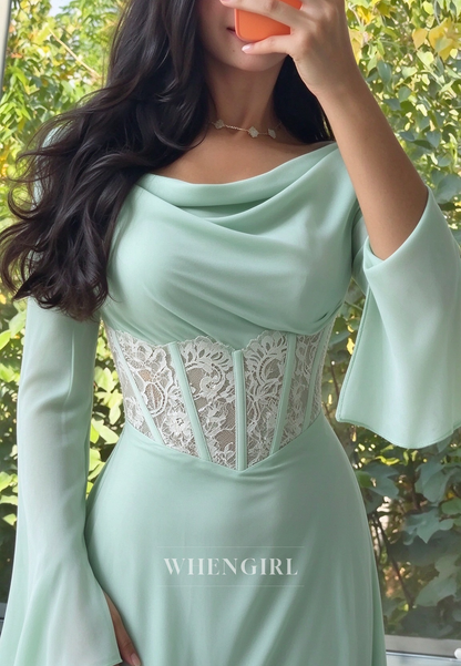 Cowl Neck Maxi Dress with Lace Corset Waist