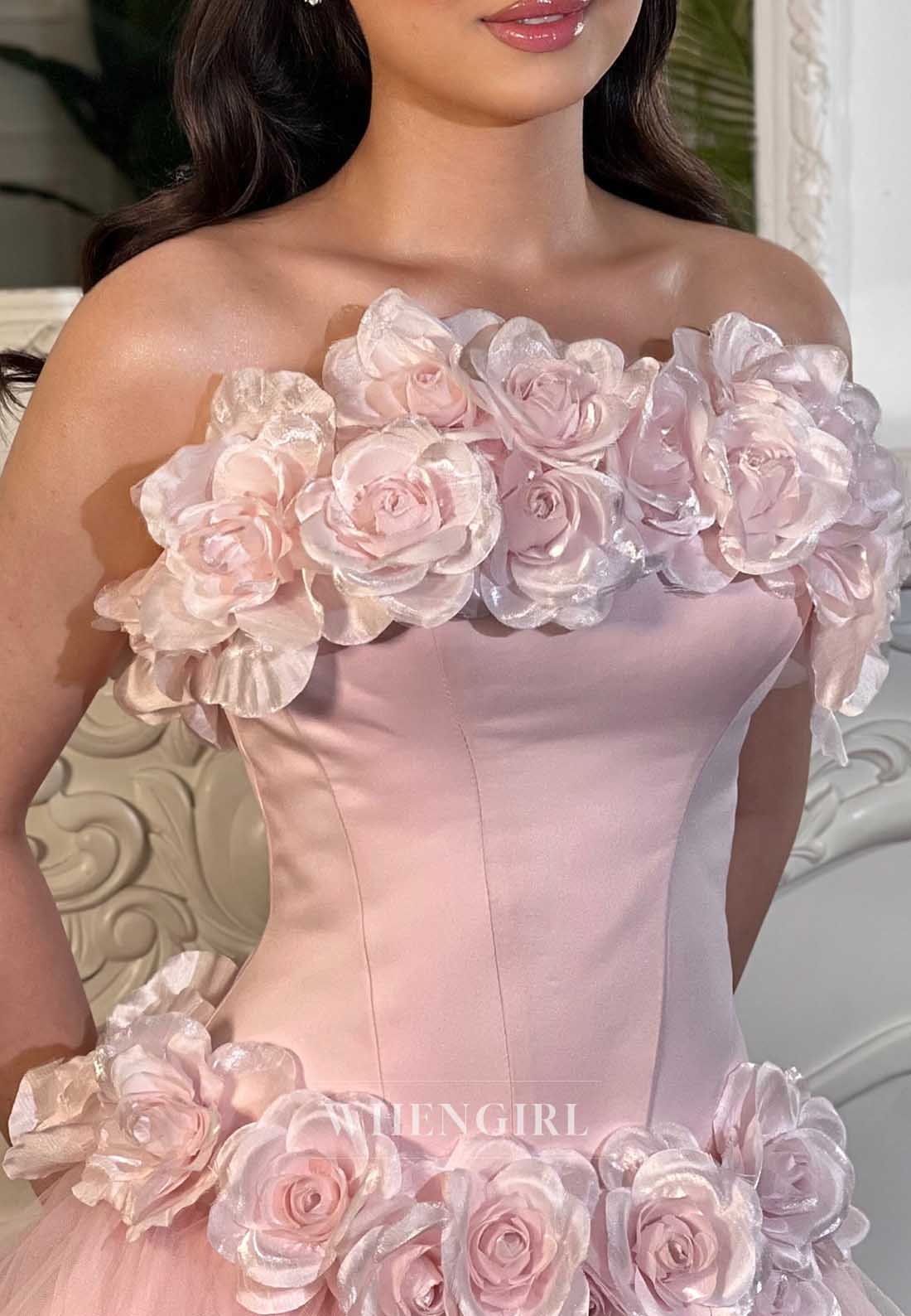 Strapless 3D Floral Corset Tulle Ball Gown