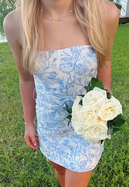 Strapless Floral Print Mini Dress with Belt