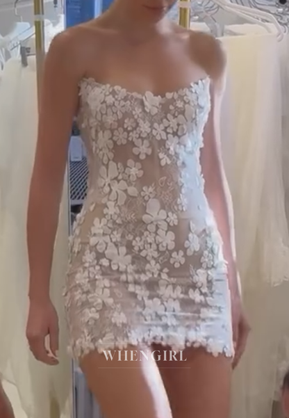 Strapless 3D Floral Applique Ball Gown Wedding Dress