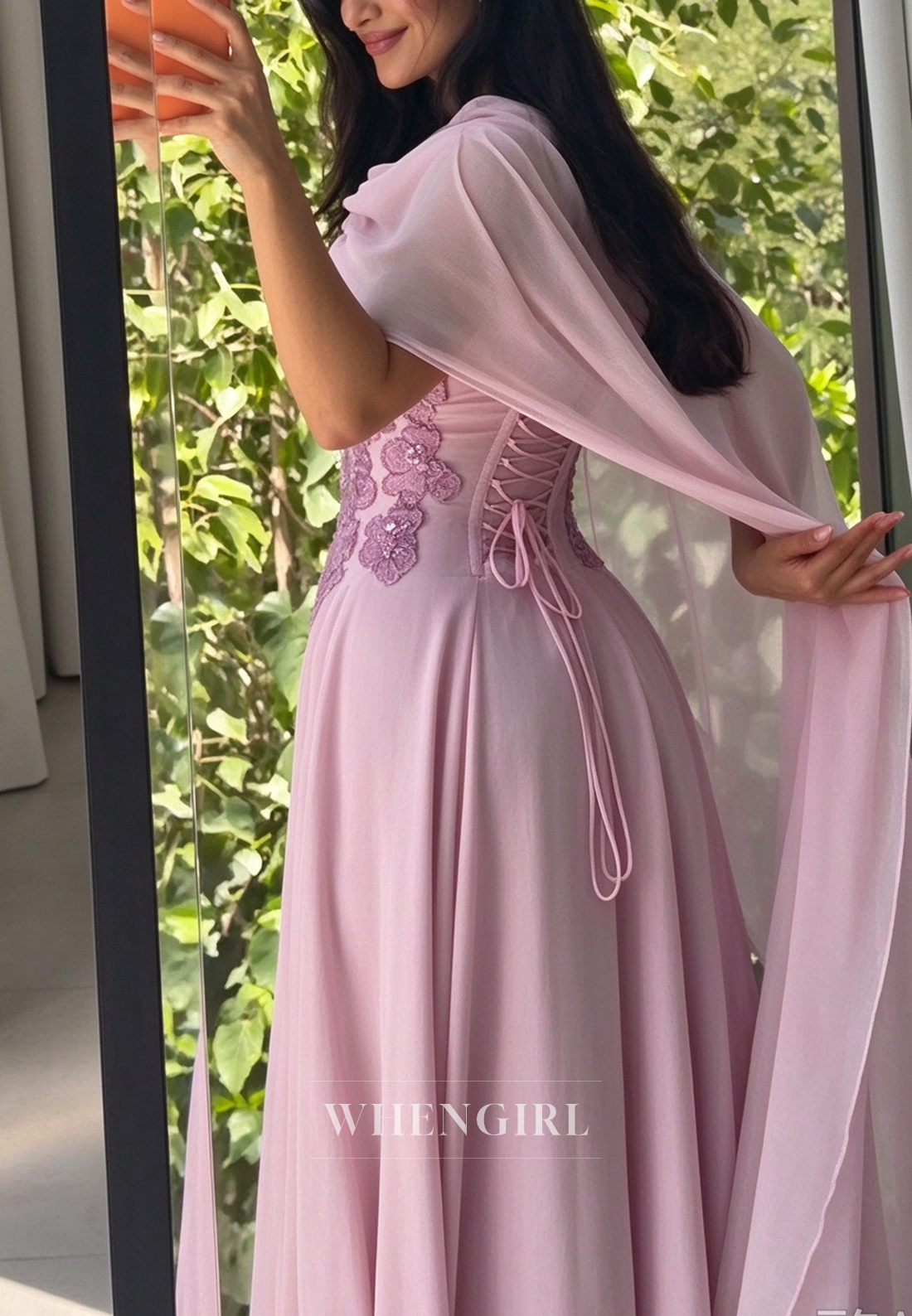 Chiffon A-Line Gown with Sequin Bodice & Cape
