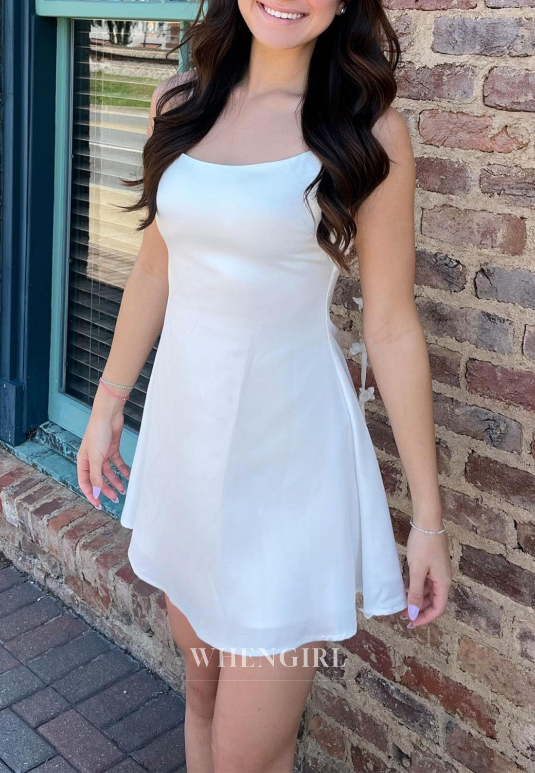 Satin Mini Dress with Bow-Embellished Straps