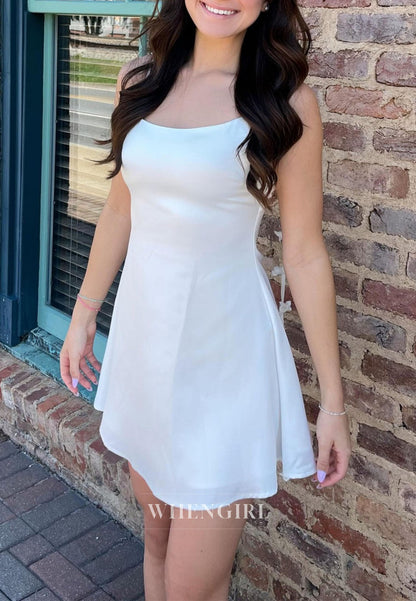 Satin Mini Dress with Bow-Embellished Straps