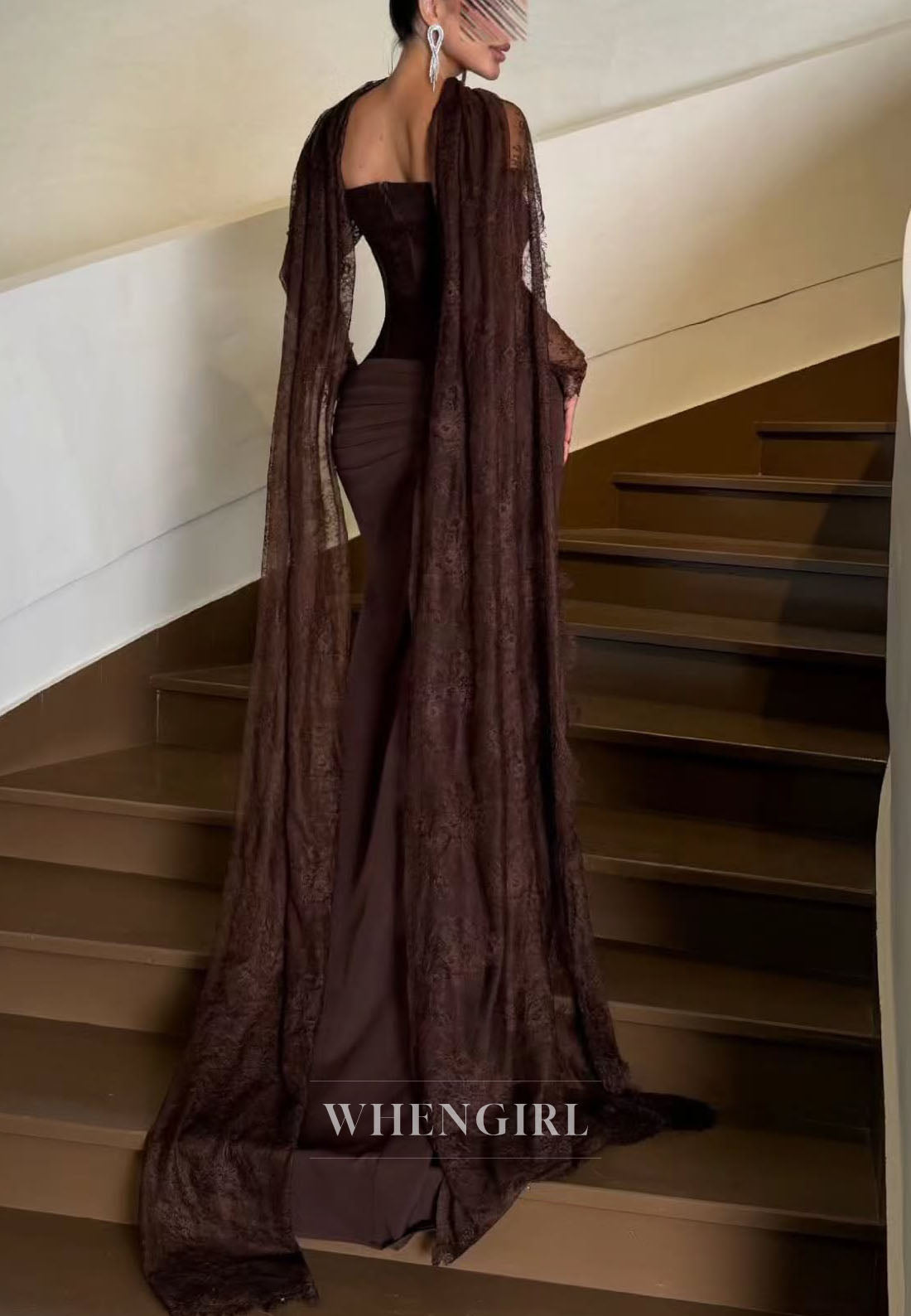 Corset Evening Gown with Lace Cape Sleeves