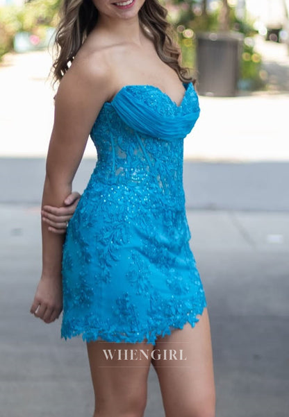 Strapless Lace Illusion Corset Mini Dress