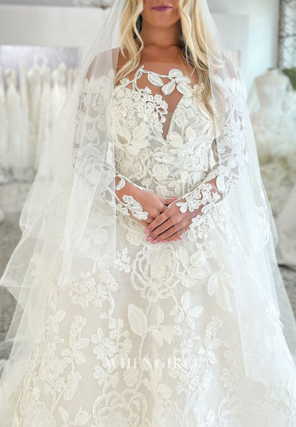 Floral Lace Sweetheart Ball Gown Wedding Dress