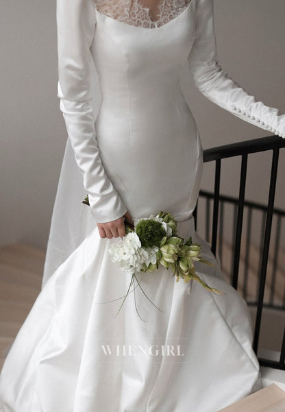Mermaid Wedding Dress with Lace Illusion Neck