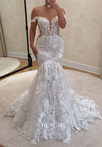 Floral Lace Mermaid Wedding Dress with Corset Bodice
