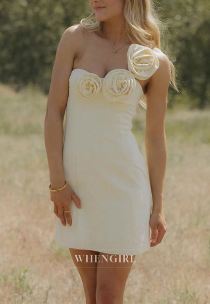 Strapless 3D Floral Applique Mini Dress