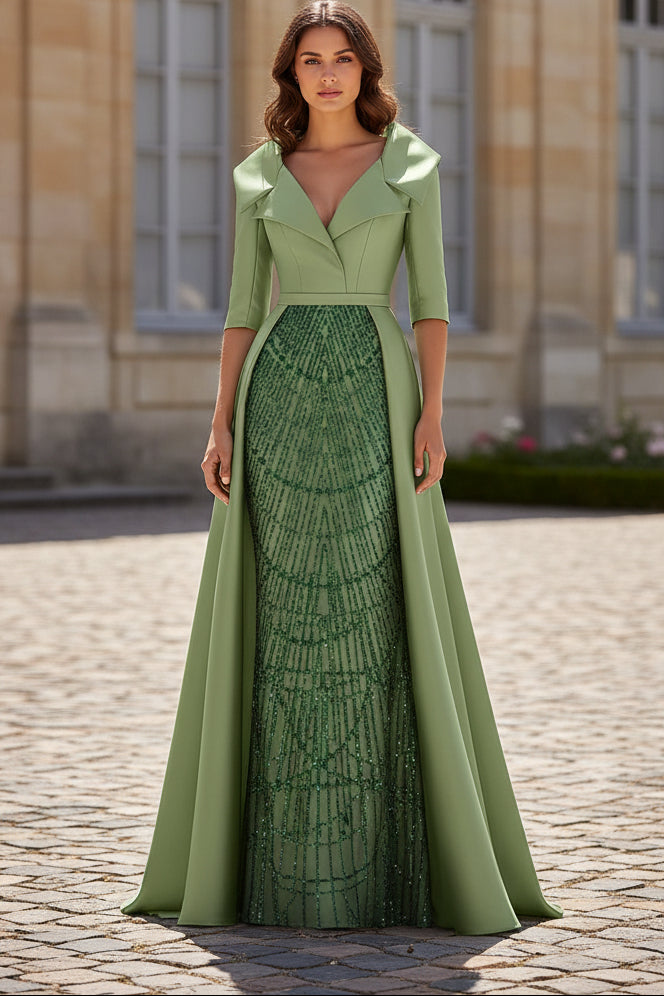 Off-Shoulder Sequin Detail Evening Gown with Overskirt