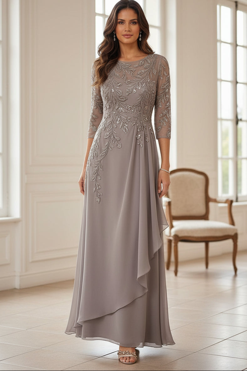 Embroidered Illusion A-Line Evening Gown