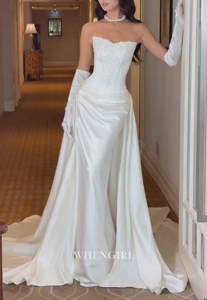 Embroidered Corset Wedding Dress with Draped Skirt