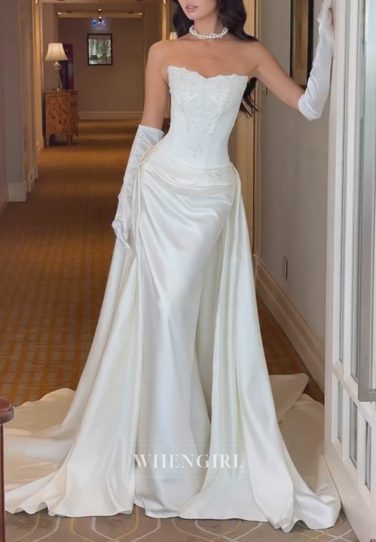 Embroidered Corset Wedding Dress with Draped Skirt