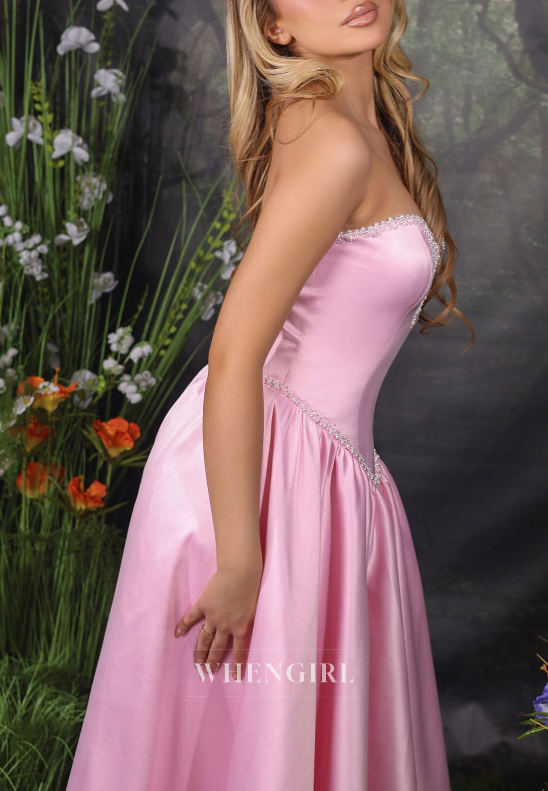 Strapless Satin Ball Gown with Beaded Sweetheart Neckline