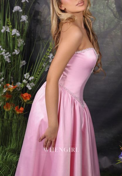 Strapless Satin Ball Gown with Beaded Sweetheart Neckline