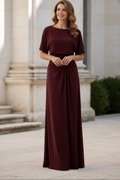 Flutter Sleeve A-Line Gown with Side Draping