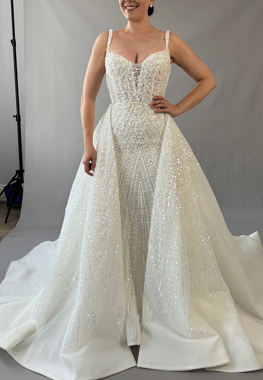 Beaded Wedding Dress with Full Overskirt
