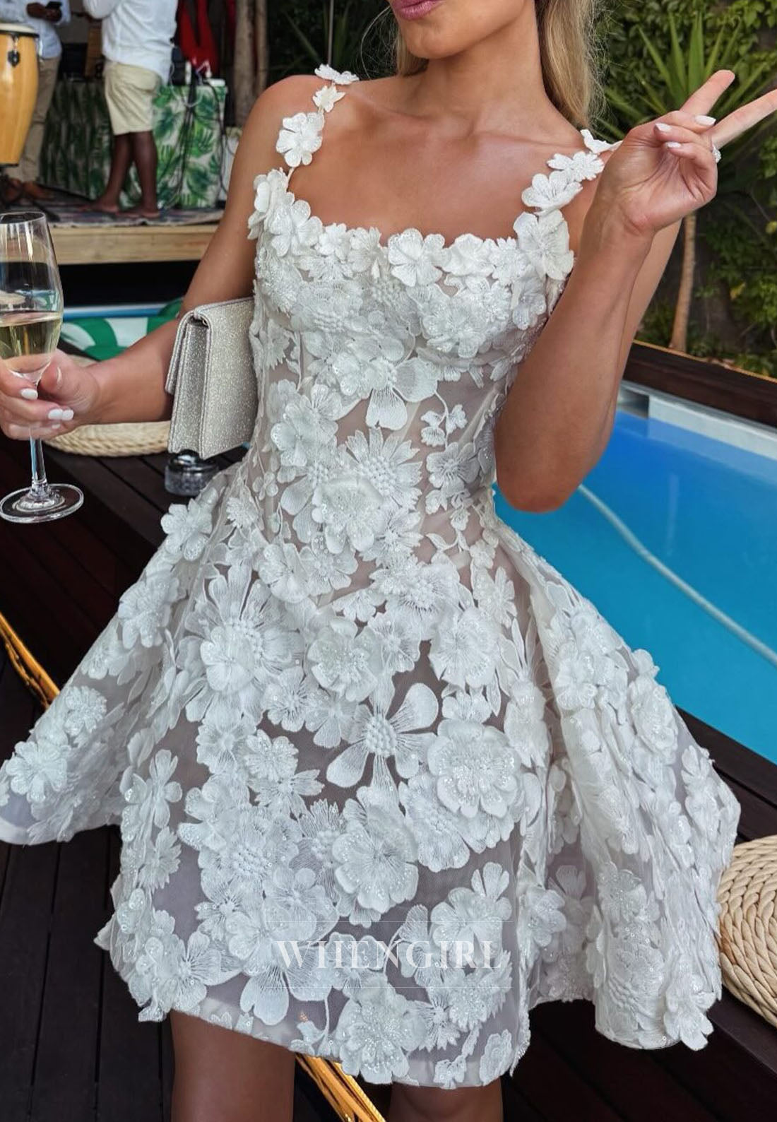 Romantic 3D Floral Spaghetti Strap Mini Dress