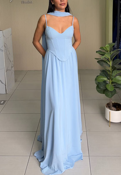 Corset Bodice Maxi Dress with Matching Scarf