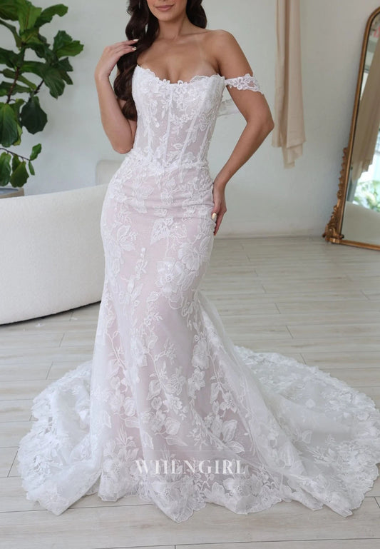 Corset Lace Mermaid Wedding Dress with Train