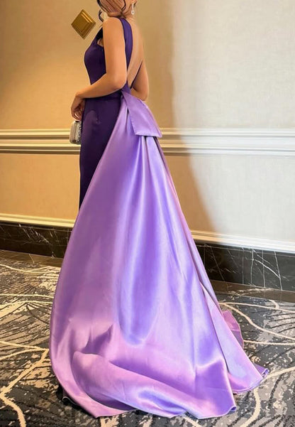 Sleeveless Bateau Gown with Side Drape & Low Back