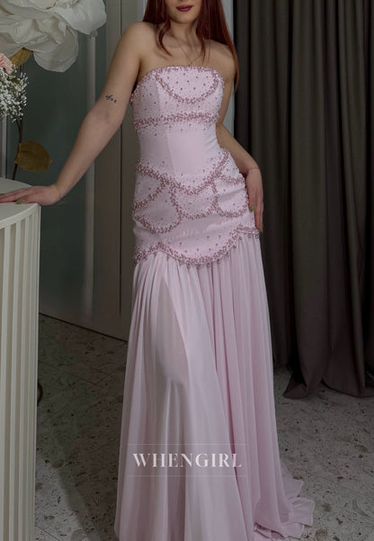 Strapless Pearl-Beaded Chiffon Gown with Jacket