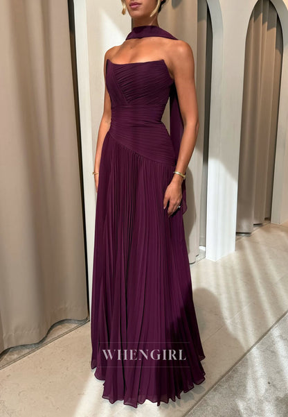 Strapless Ruched Maxi Dress with Scarf