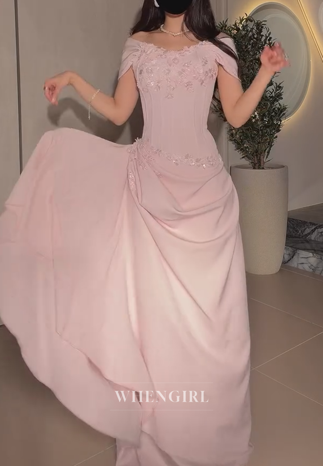 Off-Shoulder Corset Pick-Up Evening Gown
