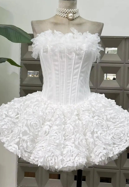 Strapless Corset Mini Dress with 3D Floral Skirt