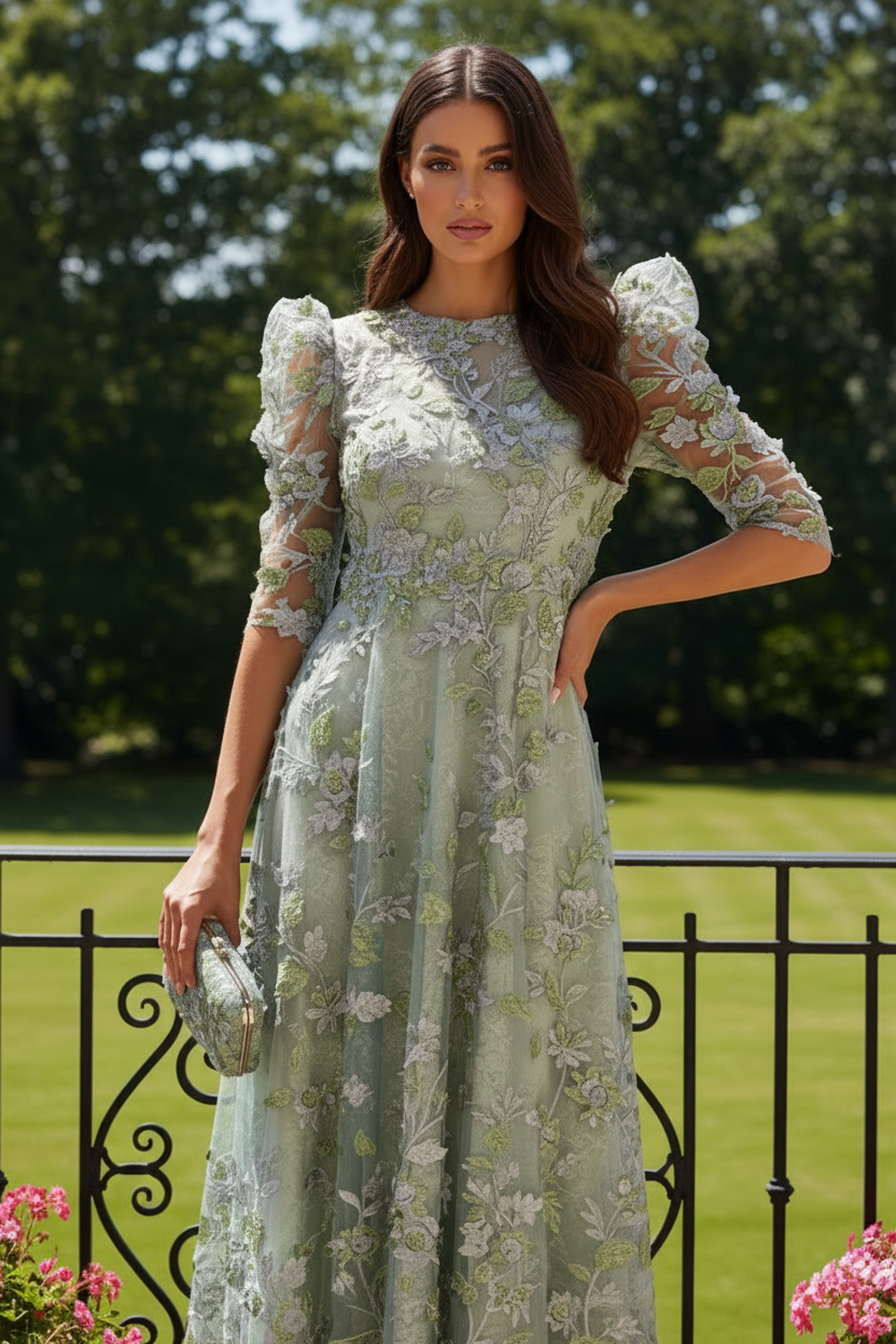 Embroidered 3D Floral Illusion Midi Dress