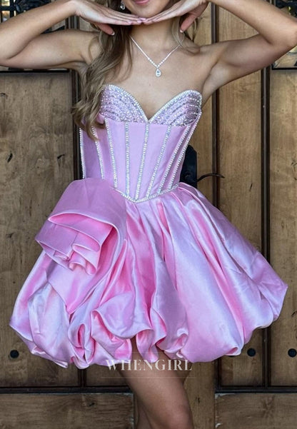 Strapless Sweetheart Corset Bubble Skirt Mini Dress