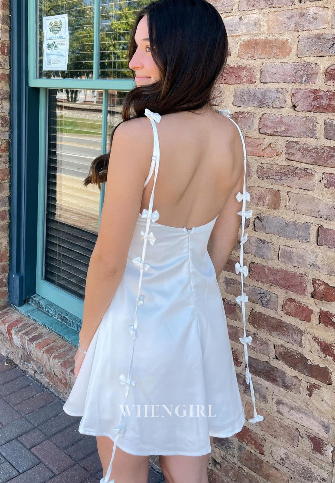 Satin Mini Dress with Bow-Embellished Straps