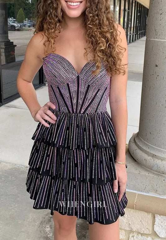 Strapless Sweetheart Tiered Ruffle Mini Dress