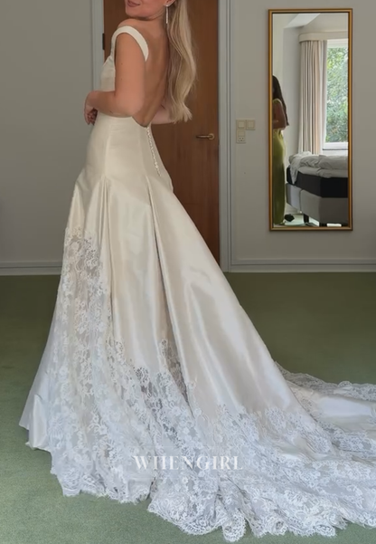 Open Back Wedding Dress with Lace Inset Train