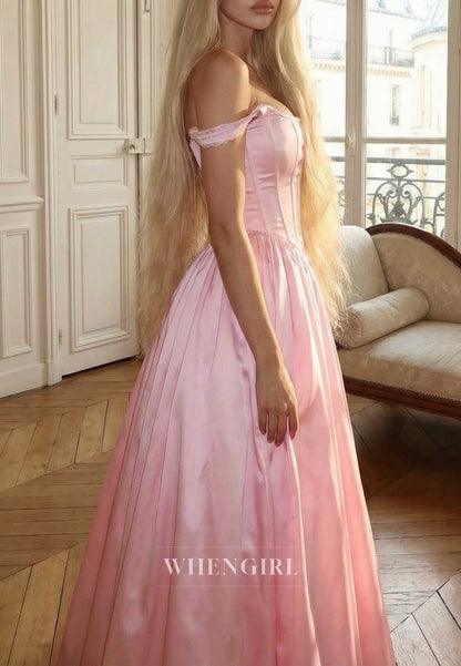 Satin Corset A-Line Ball Gown with Lace Hem