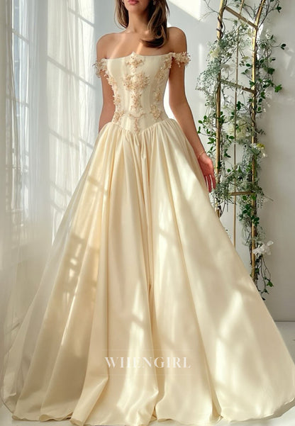Corset Ball Gown with Floral Appliques