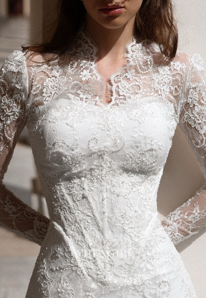 Lace Long Sleeve Sheath Wedding Dress