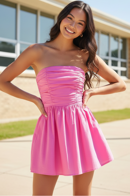 Strapless Ruched A-Line Mini Dress